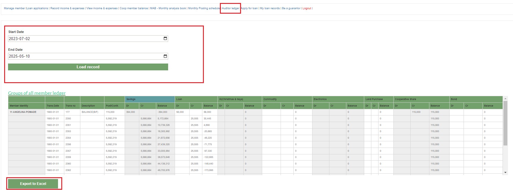 Auditor ledger sample